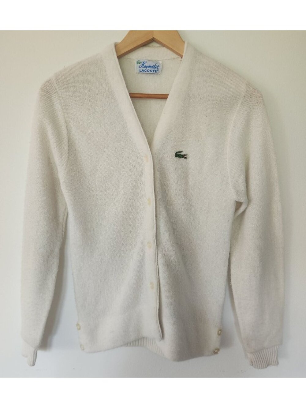 LACOSTE HAYMAKER Vintage Women’s Cream Sweater Button Down Cardigan Size 36
